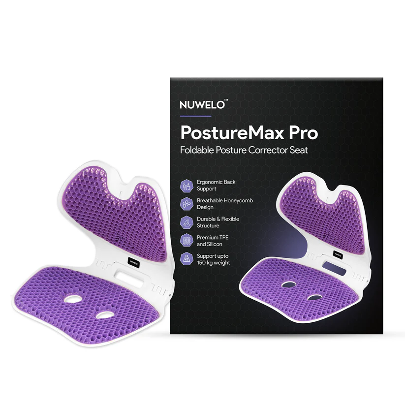 Nuwelo Posture Max Pro foldable posture corrector seat with retail packaging